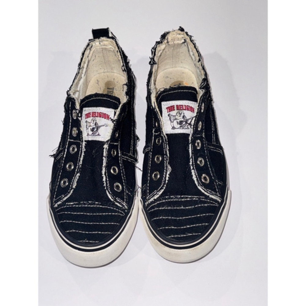 True Religion Black Distressed Slip On Sneakers